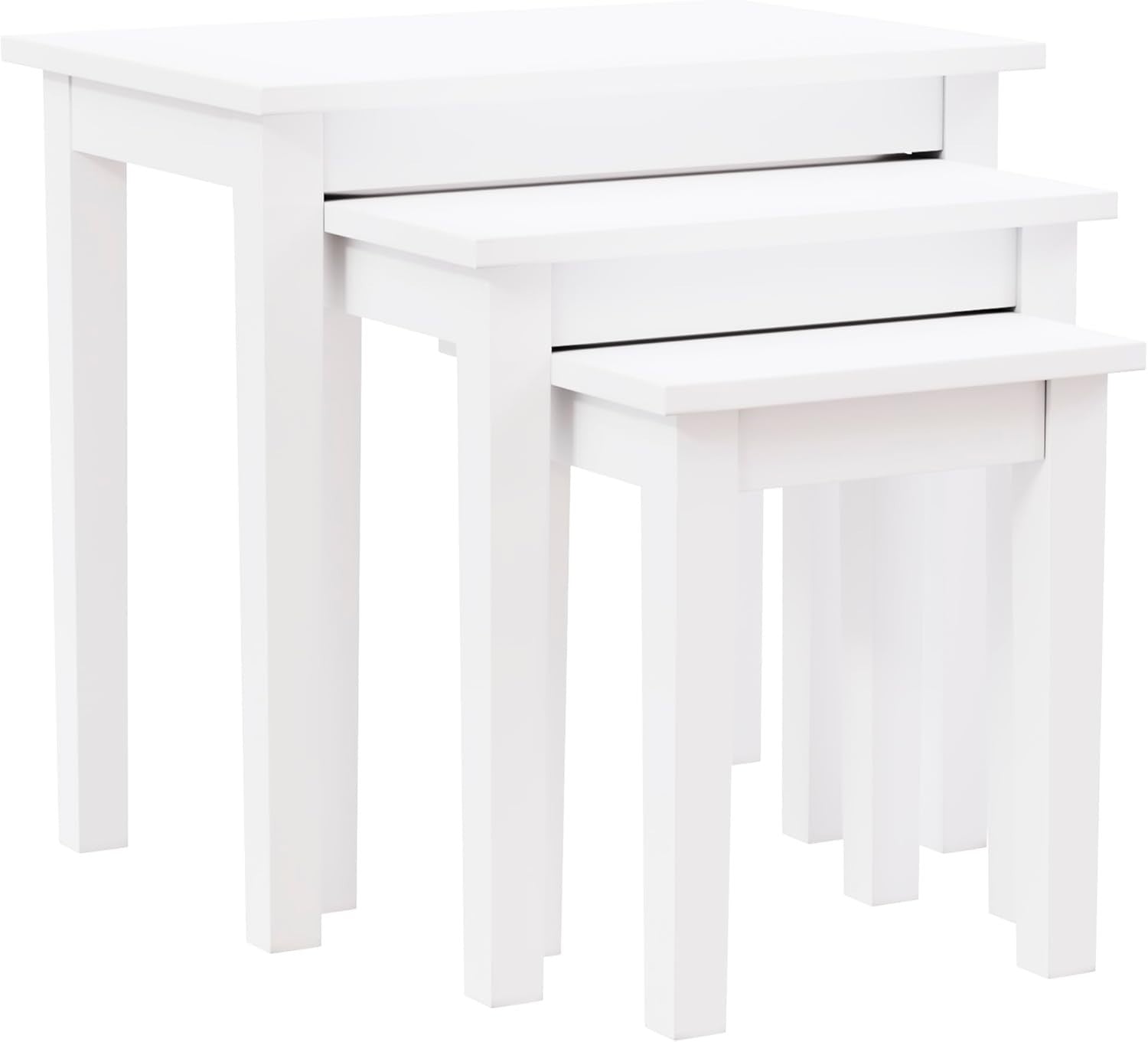 White Nesting Tables Set of 3 Modern Side End Coffee Table Wood Metal Frame