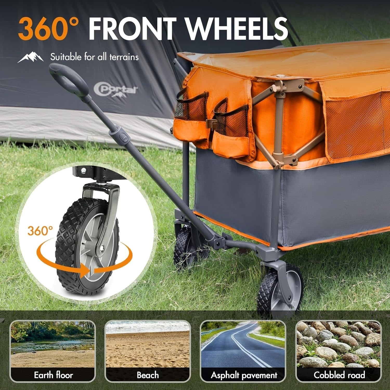 Orange XL 228L Folding Festival Trolley Heavy Duty Camping Beach Wagon Portal