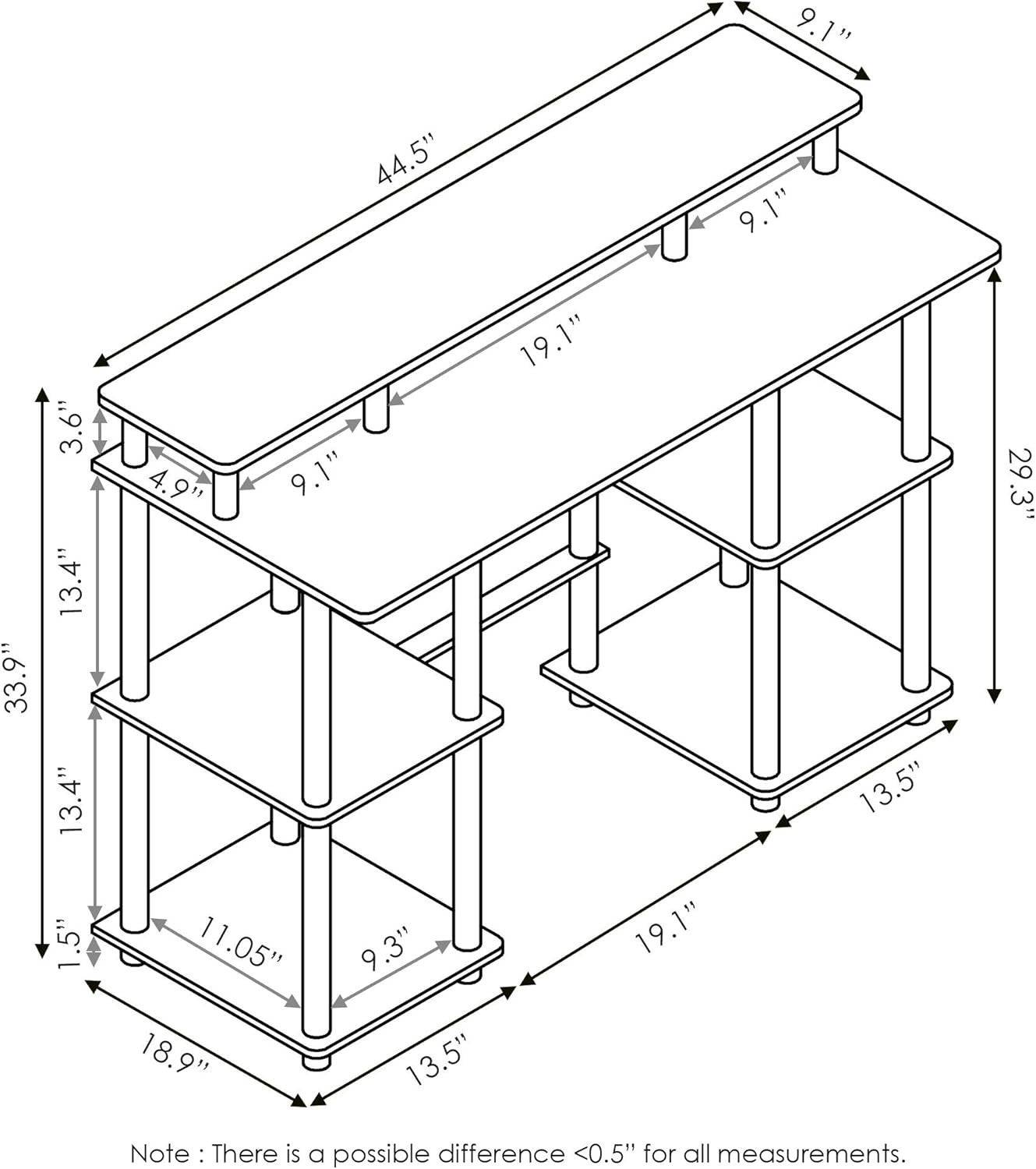 Modern Computer Desk with Shelves, Compact Espresso Office Table 113x48x86cm