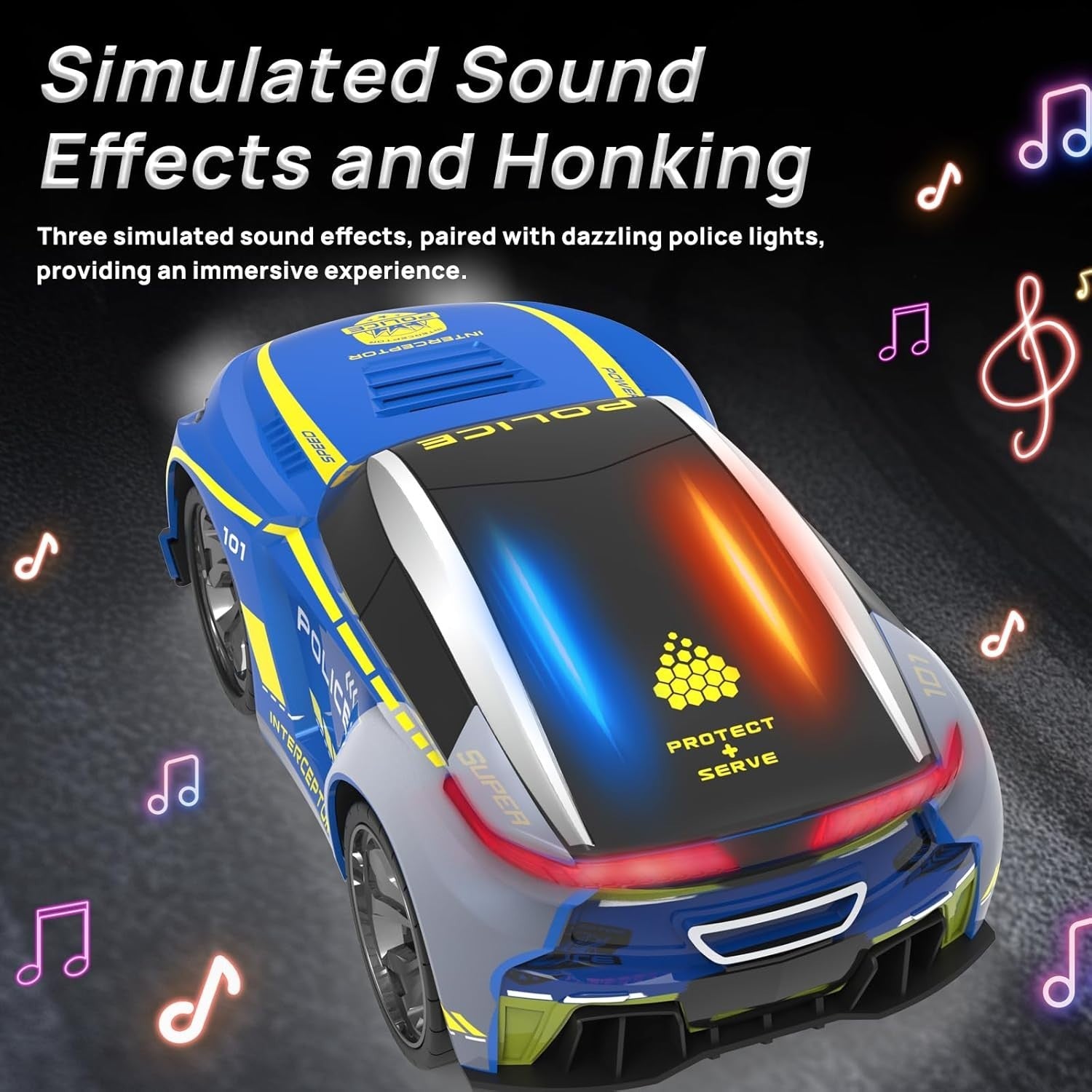 Kids RC Police Car Rechargeable Toy 2.4GHz w/ Voice Changer Lights & Siren