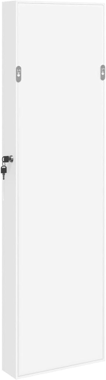 White Wall Mounted Mirror Jewelry Cabinet Lockable Slim Organizer Storage