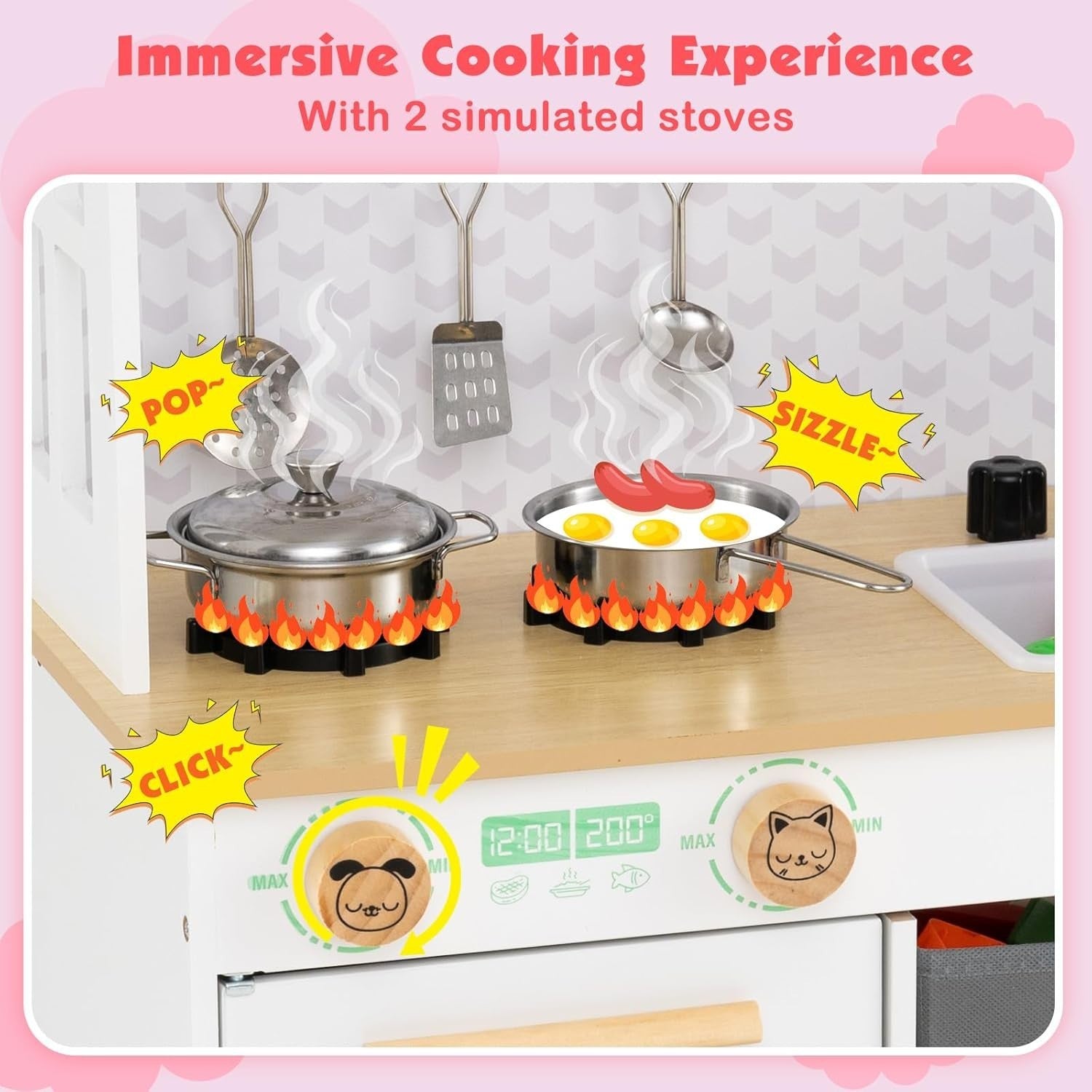 Wooden Kids Play Kitchen White Toy Set Sink Dishwasher Storage Stove