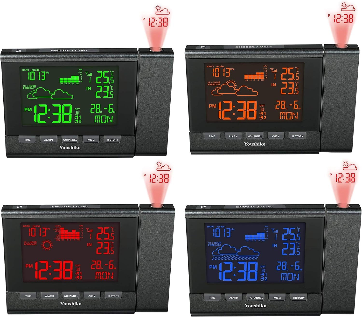 Projection Weather Station Clock Indoor Outdoor Temperature Radio Control
