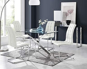 Glass Dining Table Set with 4 White Chairs Chrome Frame 120x70cm Rectangular