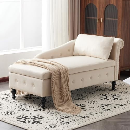 Velvet Chaise Lounge Sofa with Storage & Pillow Modern Button Tufted Couch