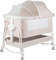 4 in 1 Baby Crib Bedside Cot with Wheels, Mosquito Net & Mattress Cream