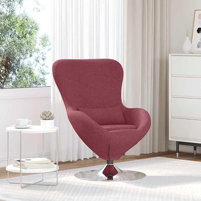 Modern Swivel Egg Chair Wine Red Fabric Luxury Lounge Seat Indoor Comfort