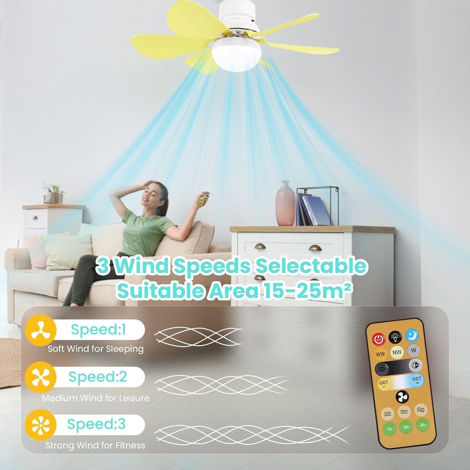 30W Ceiling Fan with Lights Dimmable 3 Speed 6 Blades Remote