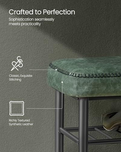 Mid Century Shoe Bench 3 Tier Storage Seat Faux Leather 135kg Load 80cm Green