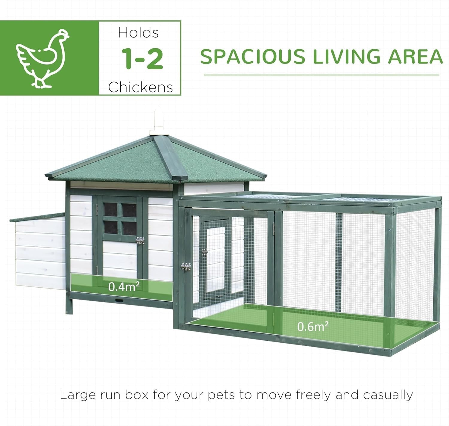 Large Outdoor Chicken Coop with Run Nest Box 196x76x97cm Green
