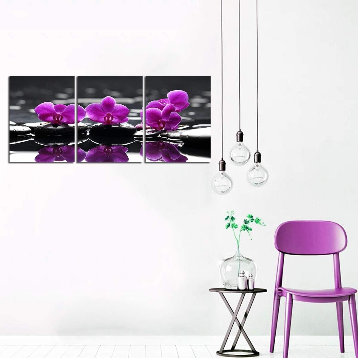 3‑Piece Purple Orchid & Black Stone Canvas Wall Art 12×16″ Decor