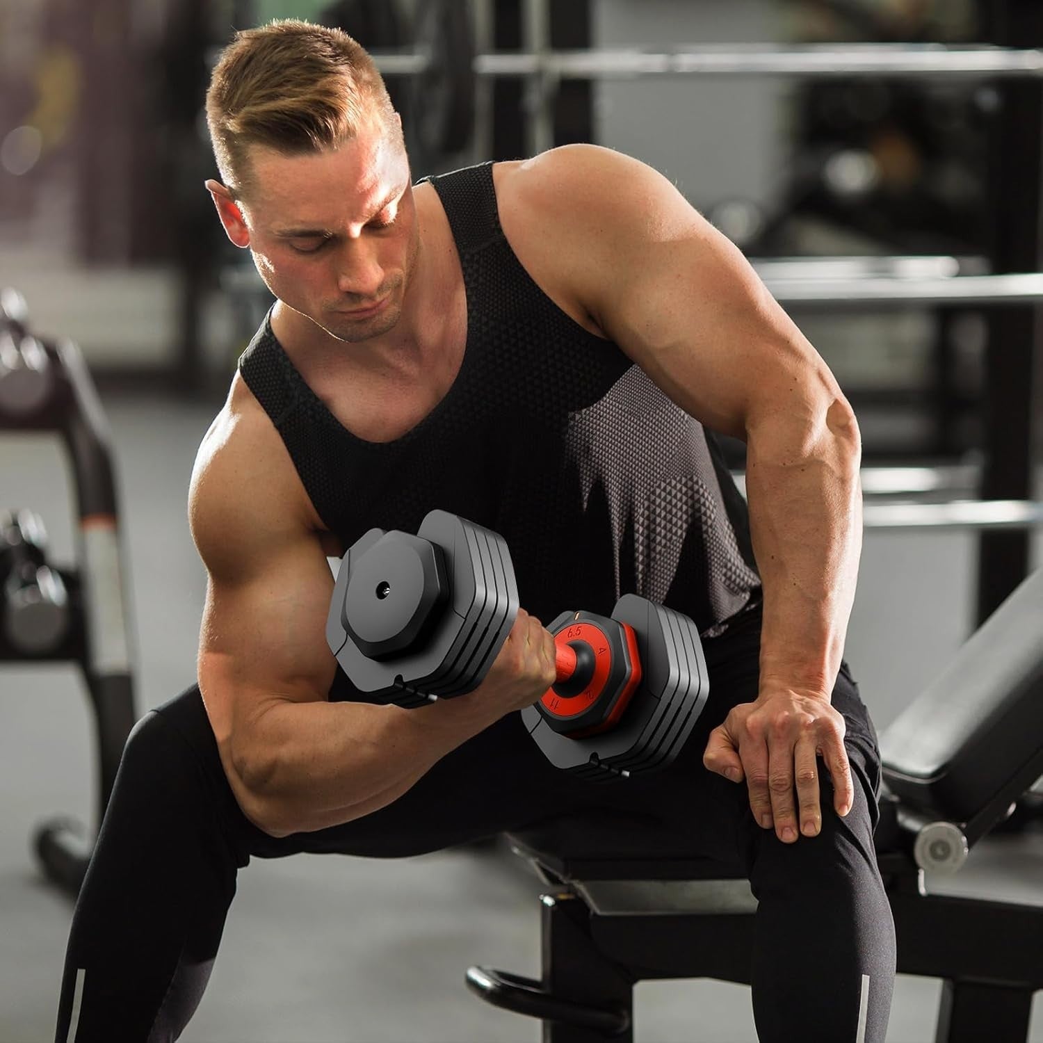 11kg Adjustable Dumbbell Pair 5-in-1 One-Hand Dial Safety Lock Home Gym