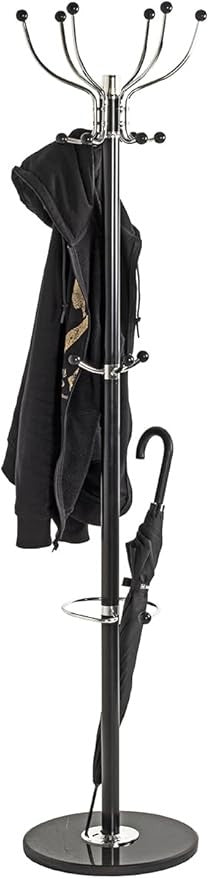 Modern Black Chrome Coat Rack Marble Base Metal Hall Tree Stand Organizer