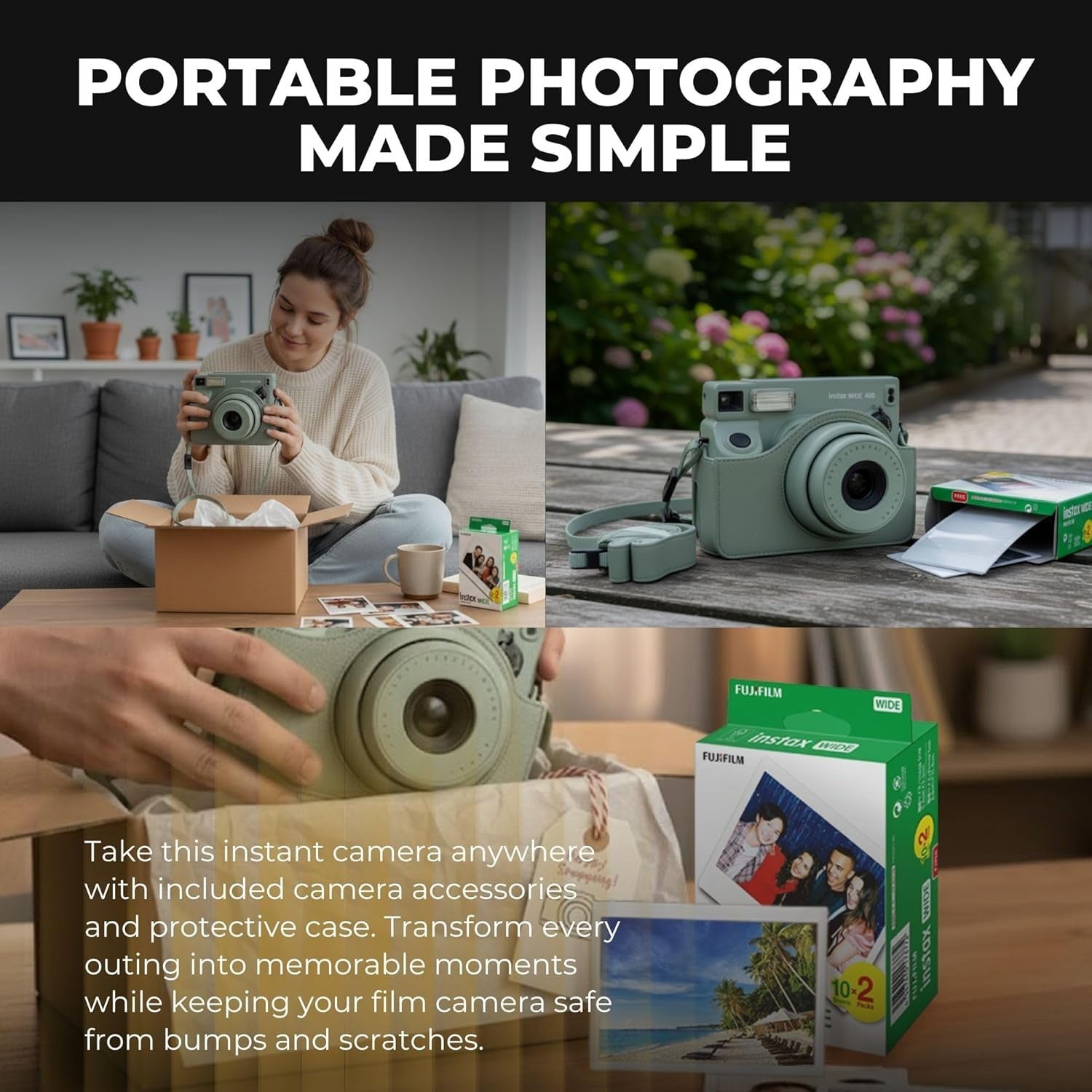 Instant Wide Camera Bundle 40 Film Shots Case Album Filters Kit