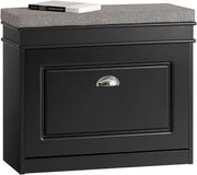 Narrow Shoe Storage Bench with Flip Drawer & Grey Cushion, 61x24x51 cm Black