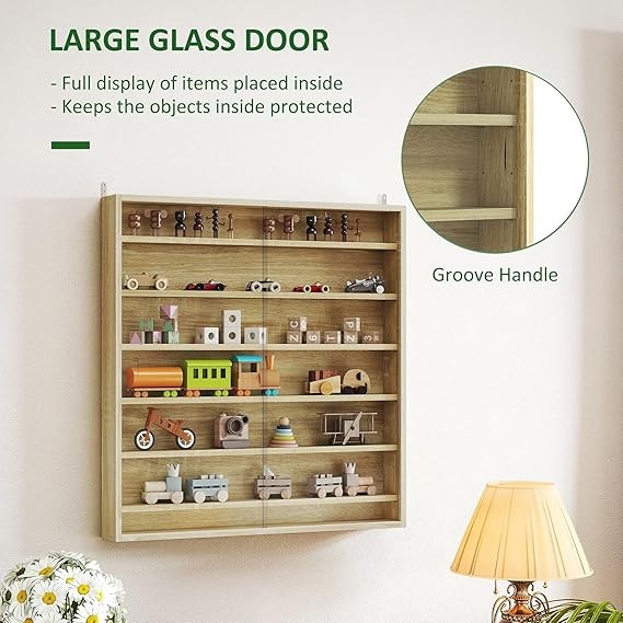 Modern 7-Tier Wall Display Cabinet with Glass Doors & Adjustable Shelves 83x80cm