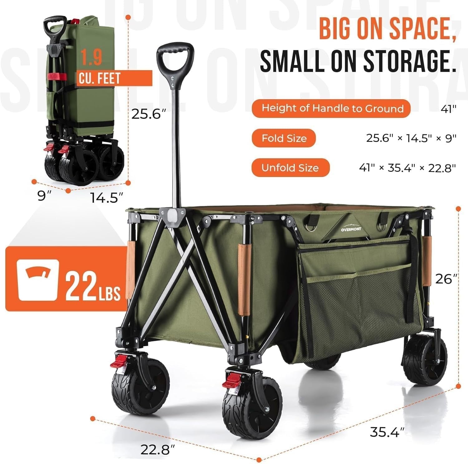 Green Heavy Duty Camping Wagon 150kg Extra Wide Wheel Folding Festival Garden