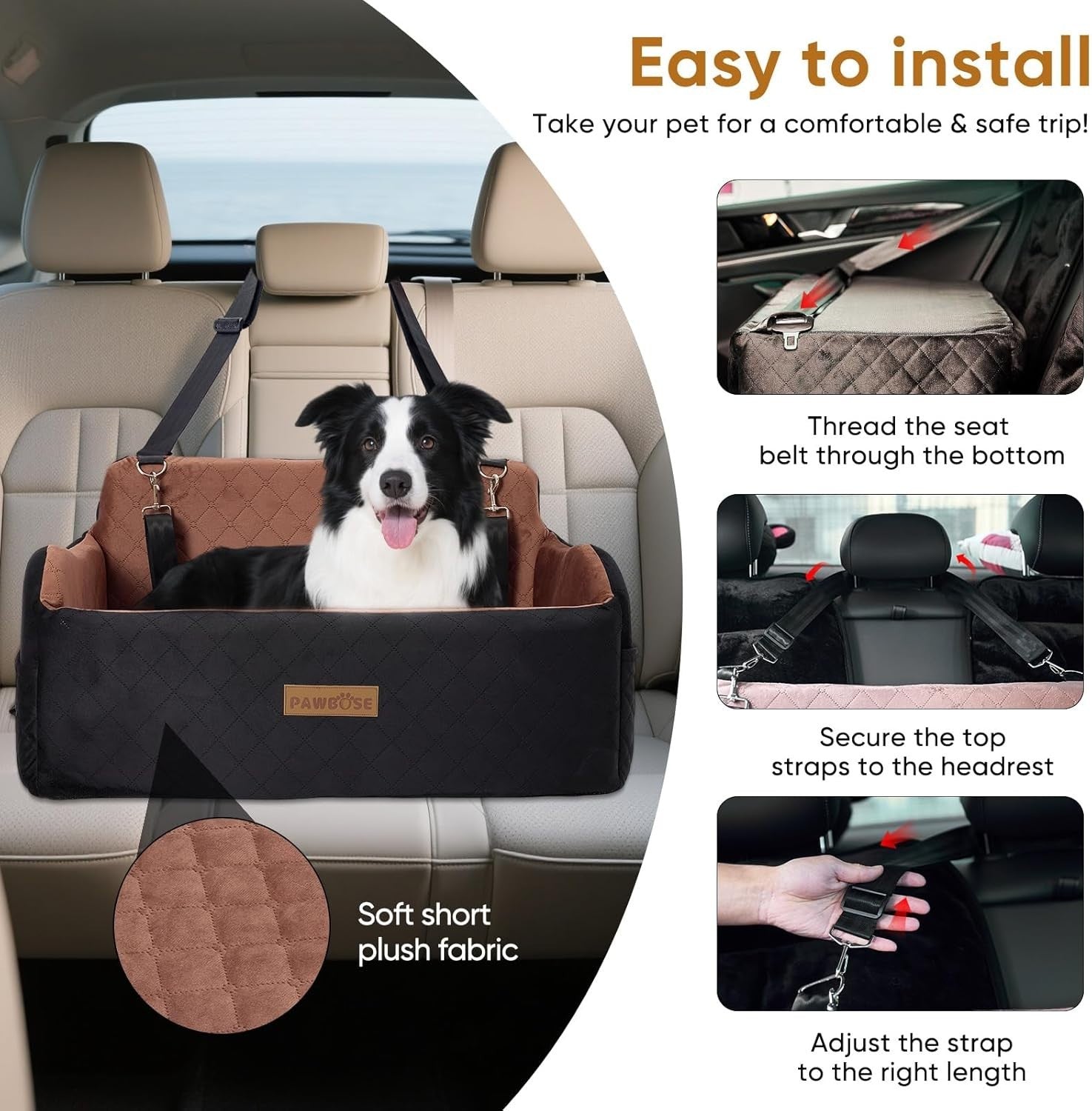 Large Dog Car Seat Memory Foam Booster Bed 55lb Washable Travel Seat