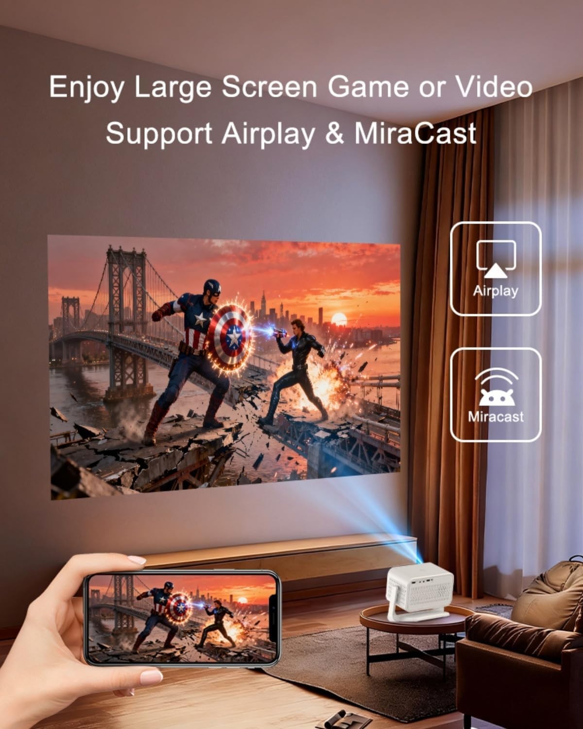 1800 ANSI Smart Projector 1080P 4K Support Auto Focus WiFi BT