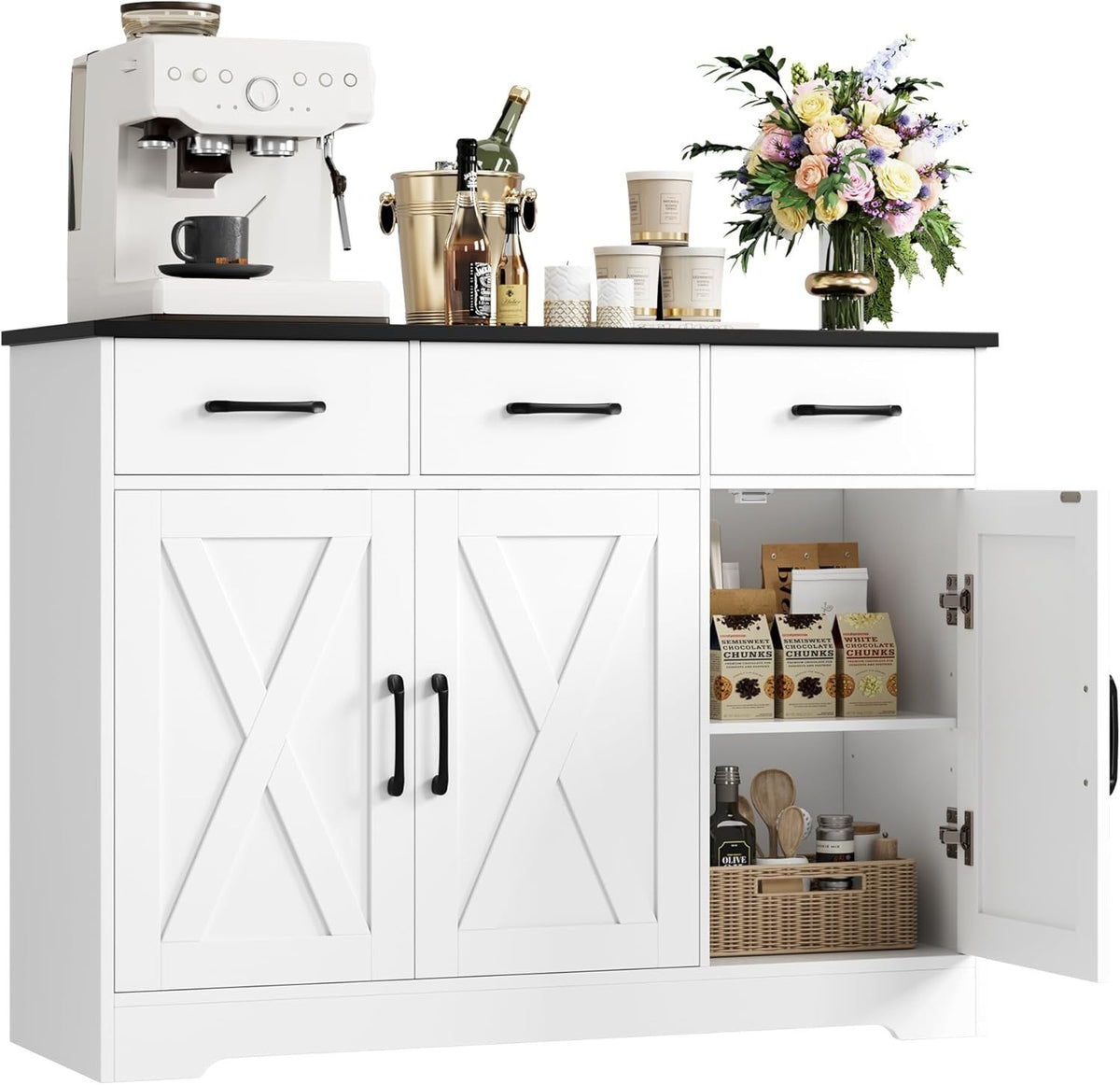 Modern Sideboard Cabinet with Drawers & Doors – Storage Unit 120cm Wide