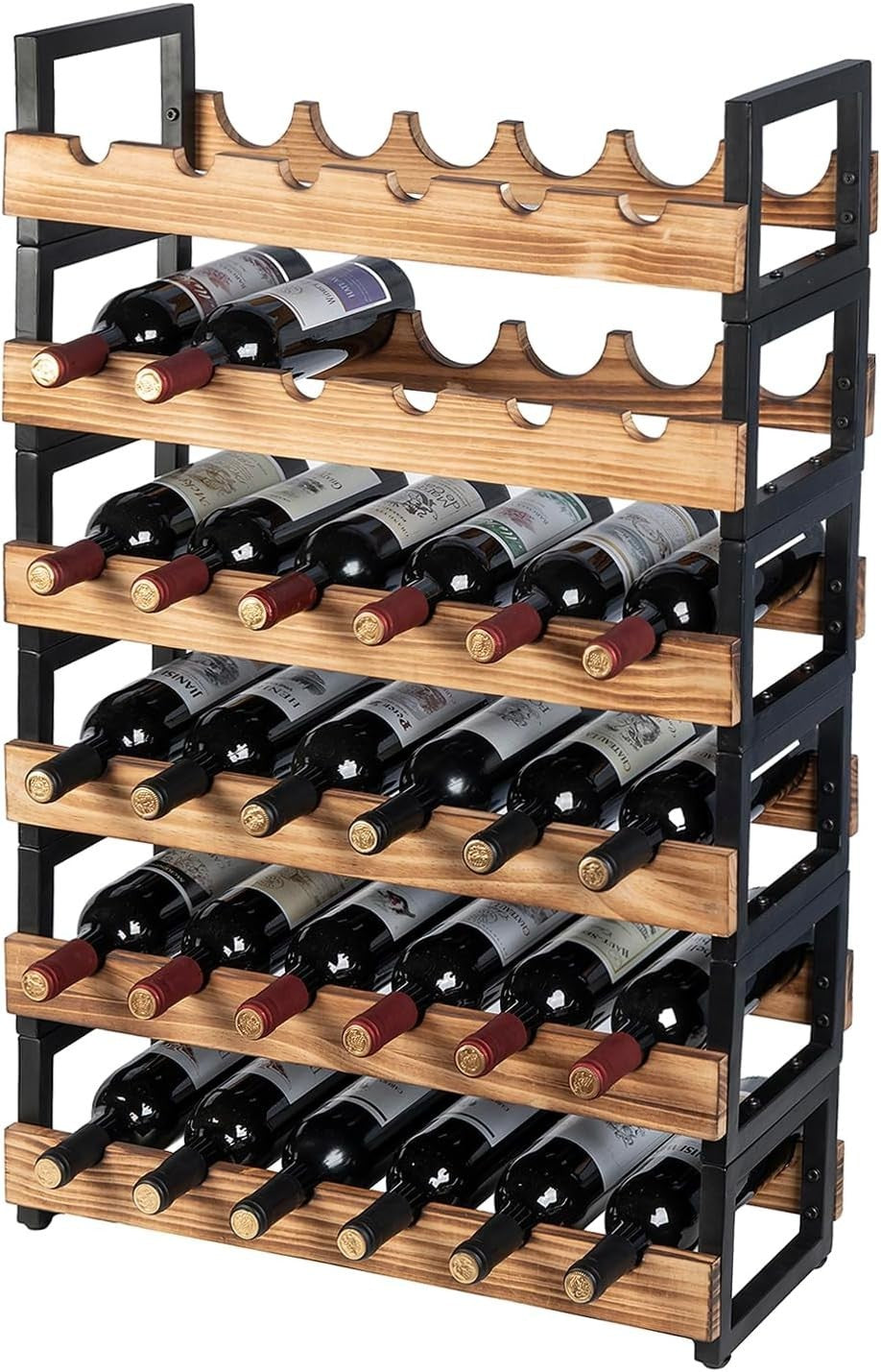 Industrial 6-Tier Wine Rack | Metal & Wood Freestanding Storage for 36 Bottles