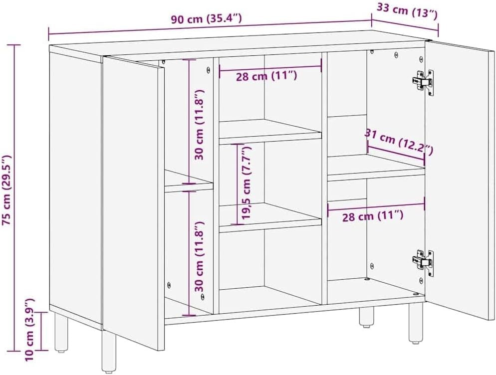 Stylish Acacia Media Storage Cabinet with Dual Doors & Shelves - 90x35x75cm