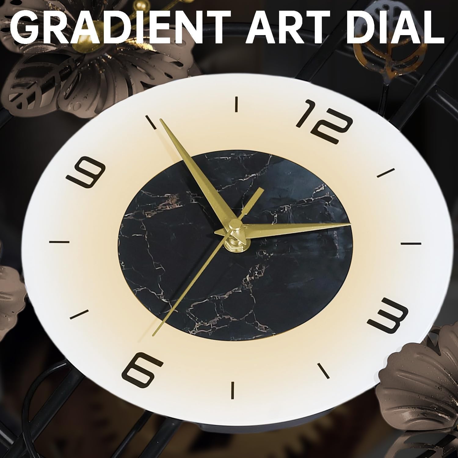 Large 75cm Wall Clock Modern Metal Floral Design Silent Quartz Pendulum White
