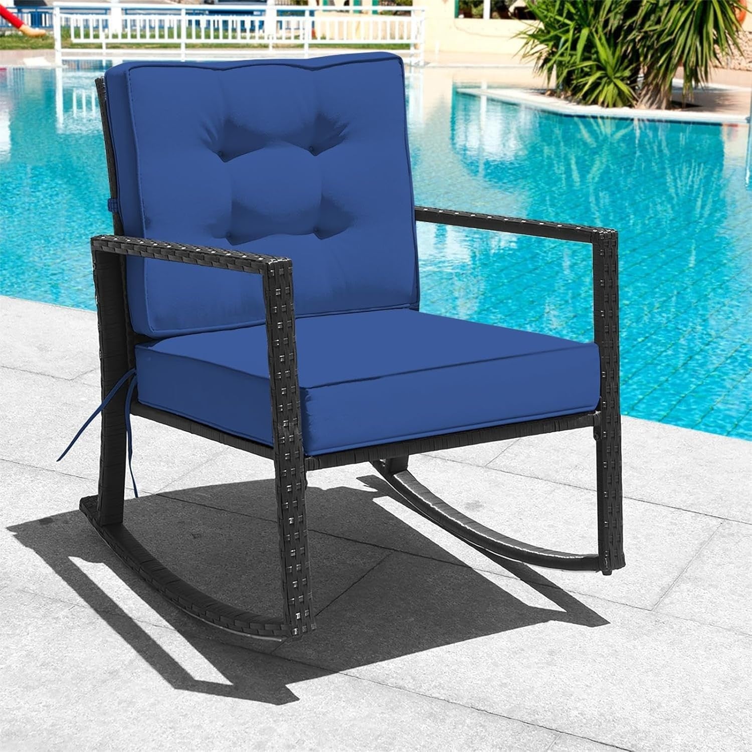 Outdoor Rocking Chair with Cushions & Wide Armrests for Patio Comfort