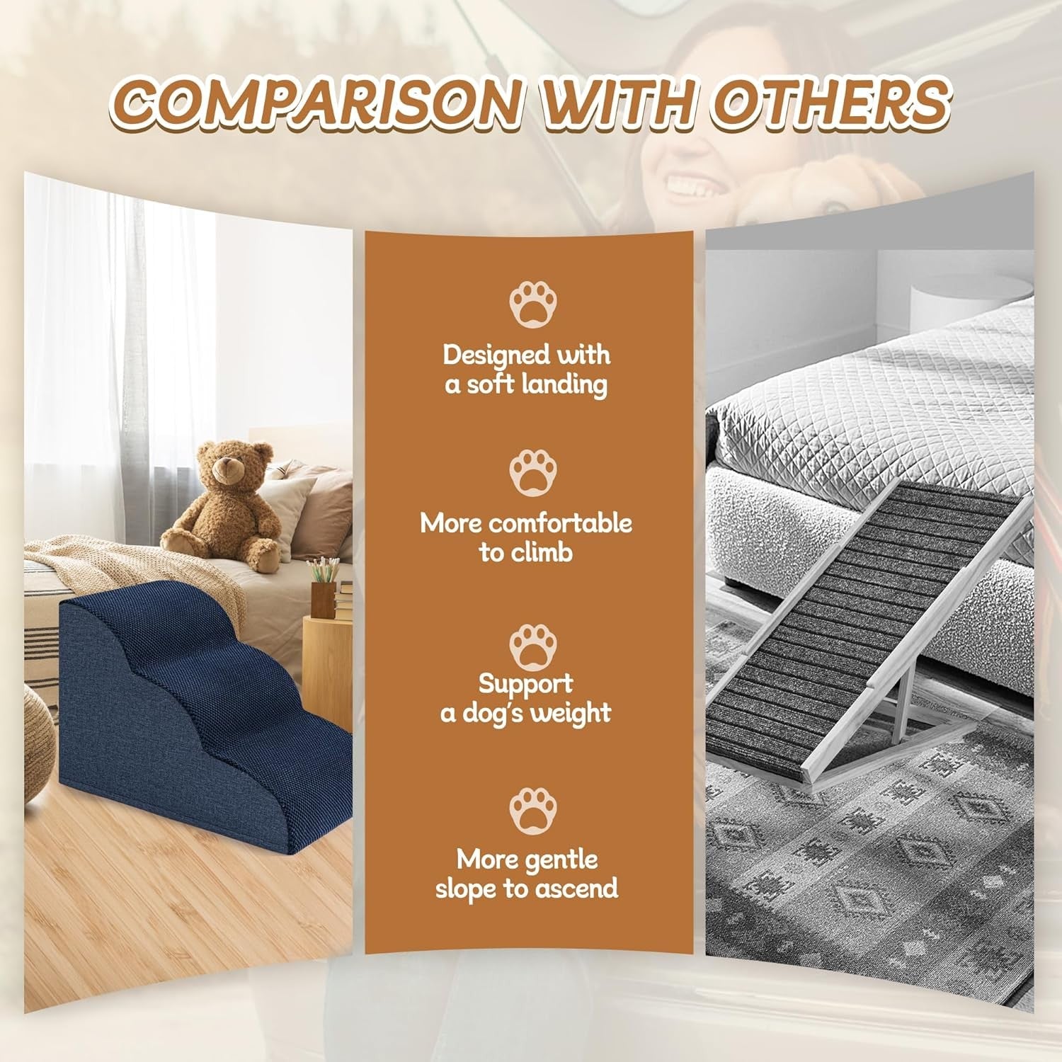 3 Step Dog Stairs Non Slip Pet Ramp for Bed Sofa Washable Navy
