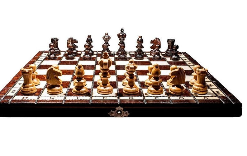 35cm Wooden Chess Set Handcrafted Cherry Wood Board & Draughts Game