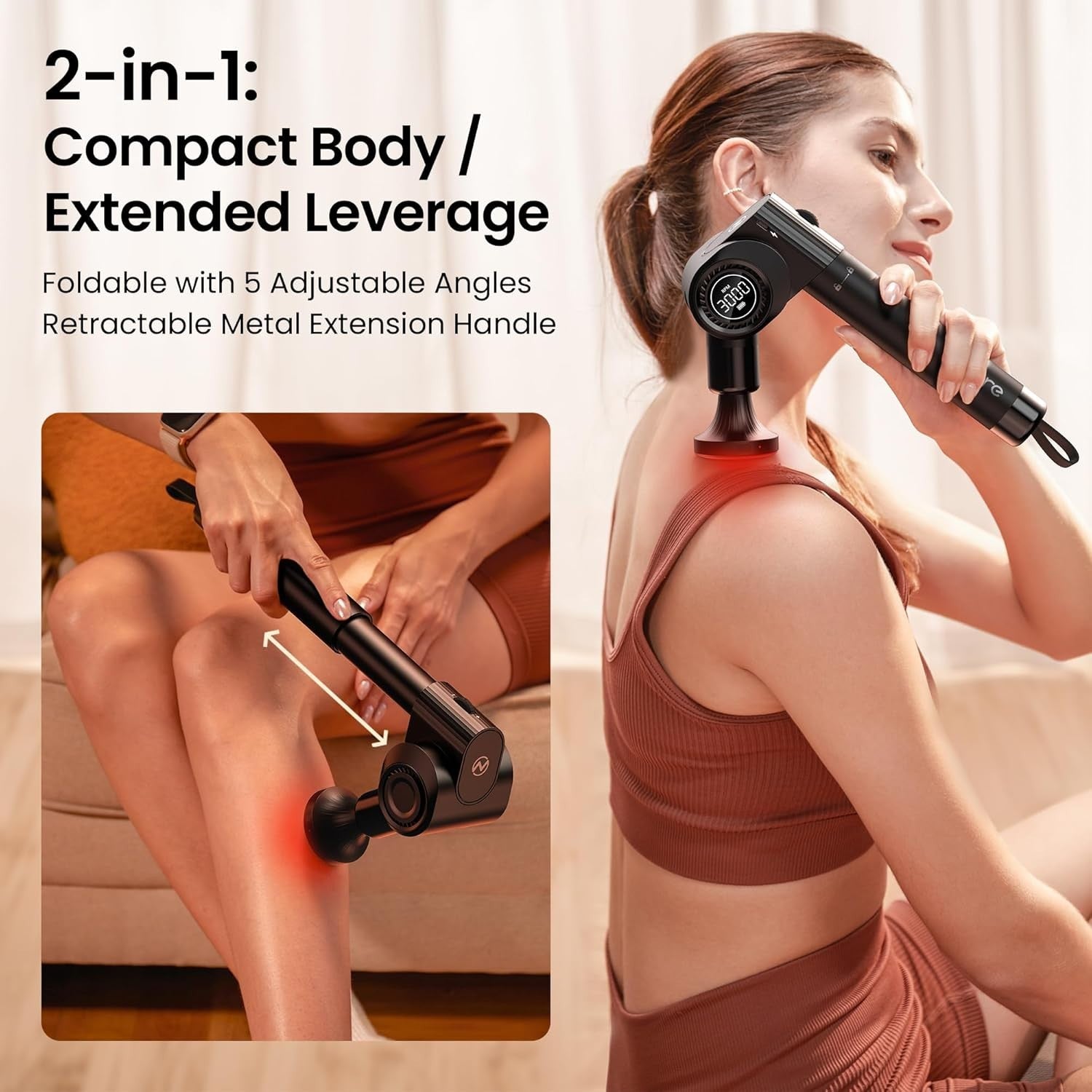 Deep Tissue Massage Gun with Heat Red Light Long Handle 32 Speeds Pain Relief