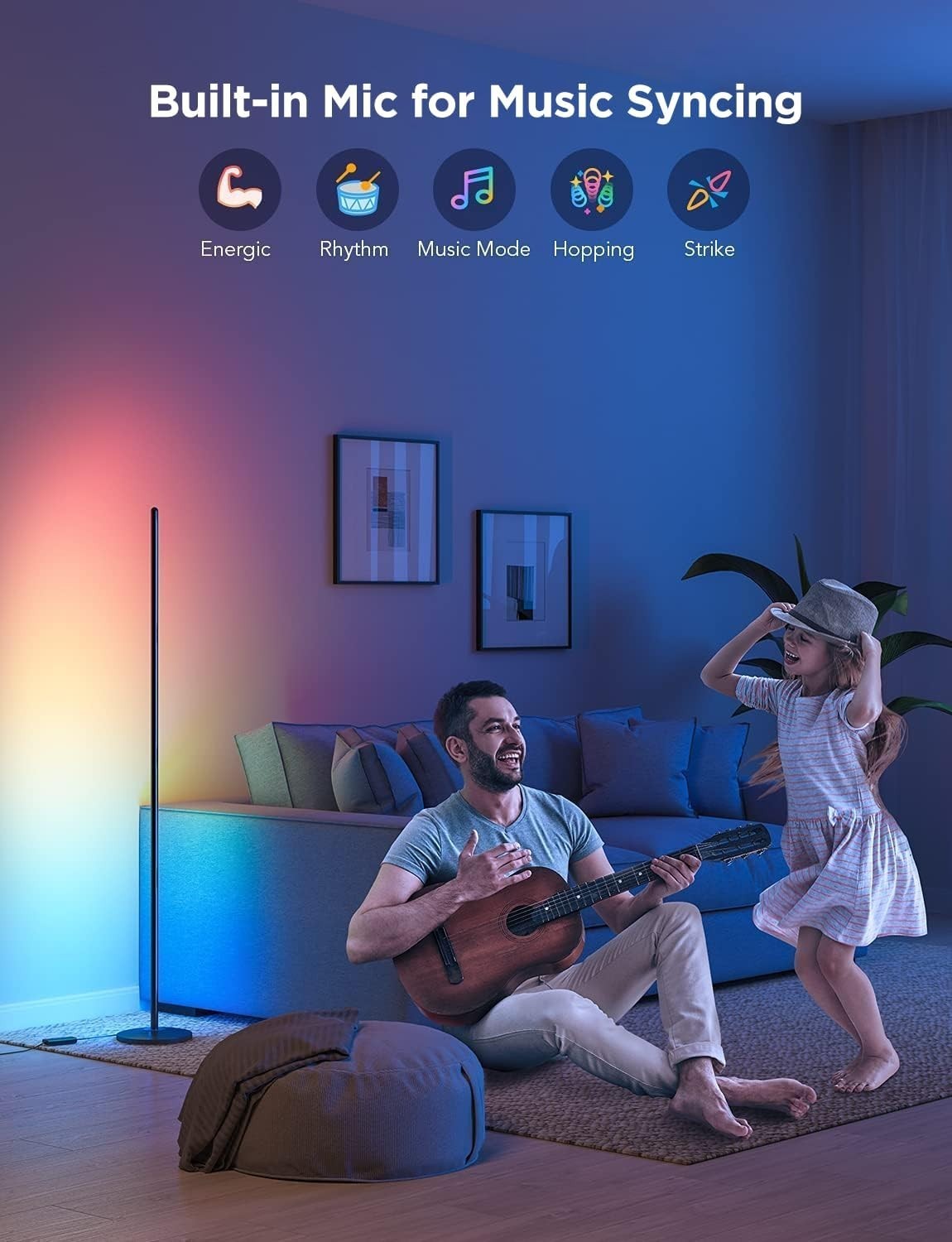 Smart RGB Corner Floor Lamp 2-Pack LED Mood Light Music Sync Alexa Control
