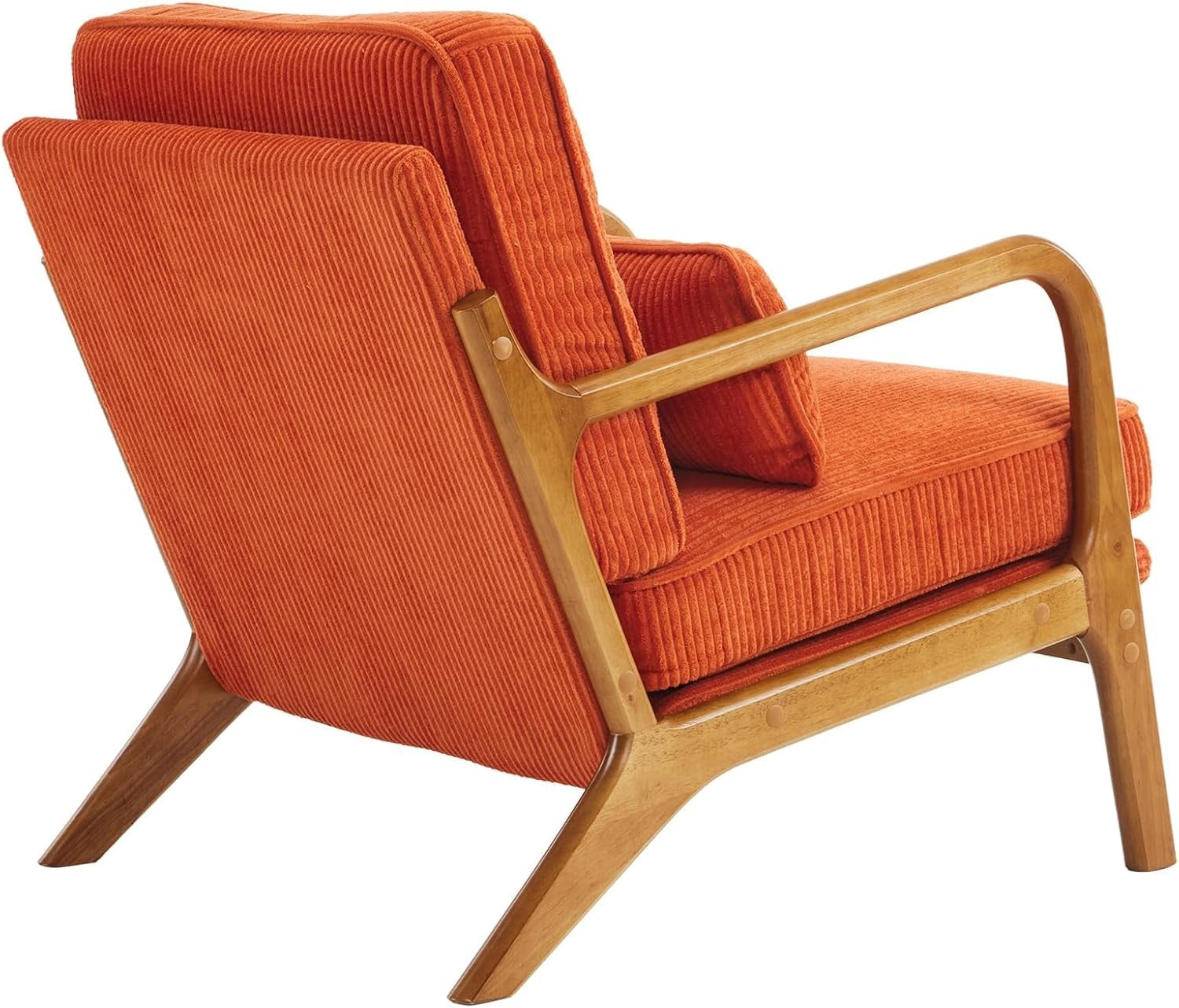 Orange Corduroy Accent Armchair Solid Wood Lounge Chair w Cushion