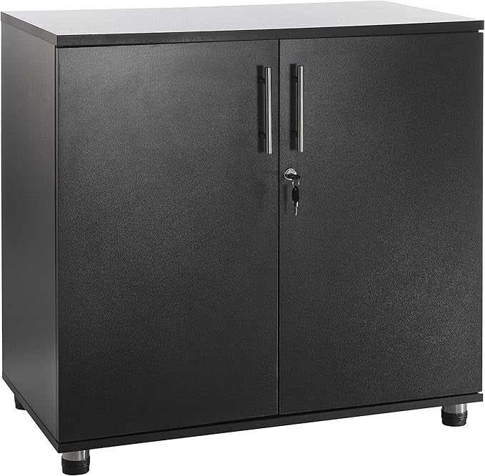 Black Metal Storage Cabinet 75CM with Lockable Doors Office Desk Cupboard