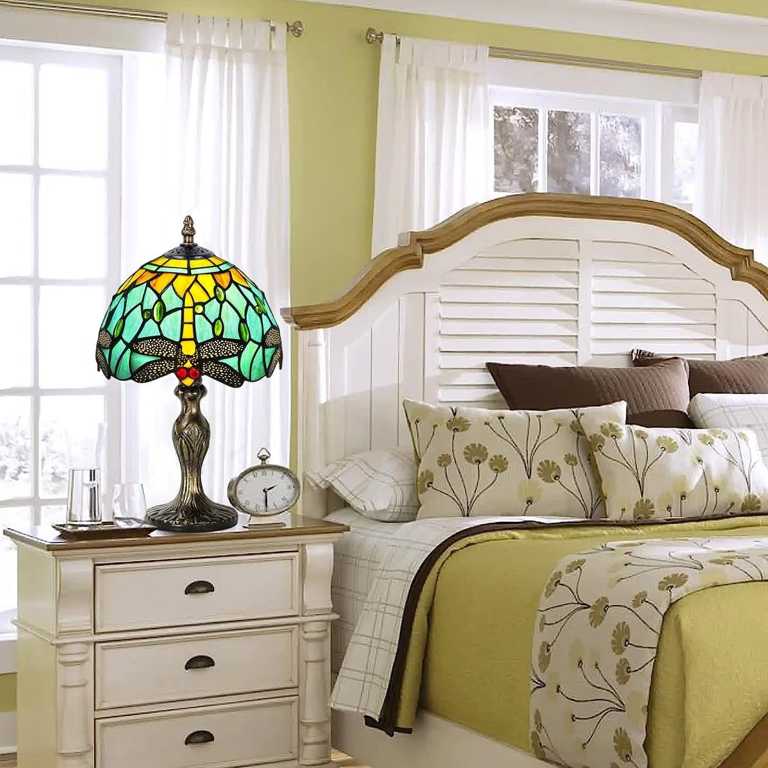 Stained Glass Dragonfly Table Lamp Handmade Desk Light Elegant Decor