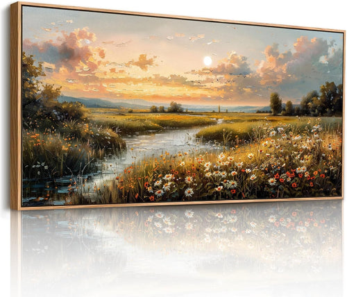 Large Landscape Canvas Wall Art Framed Rustic Countryside Living Room Decor