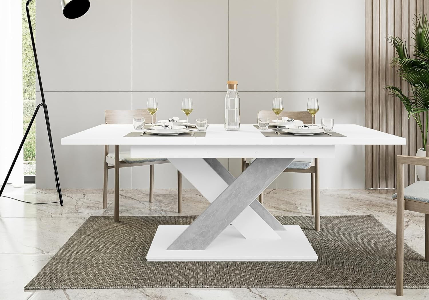 White Stone Gloss Extendable Dining Table 140–180cm Folding Space Saver