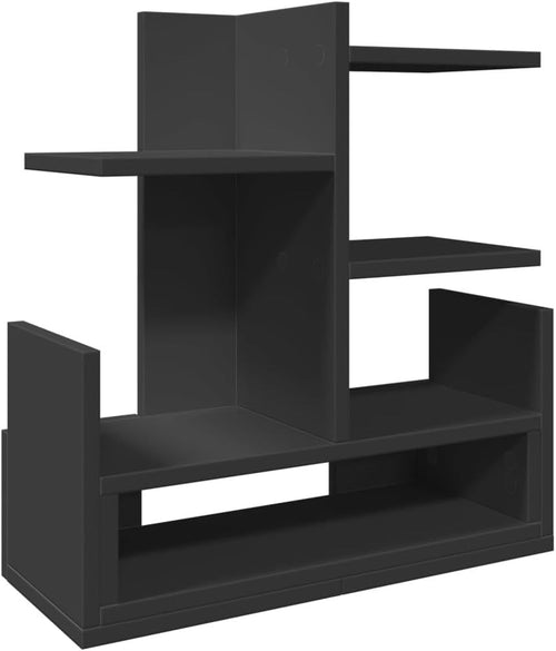 Black Desk Organizer Tray – Multi-Level Engineered Wood Storage 49x20x52.5 cm