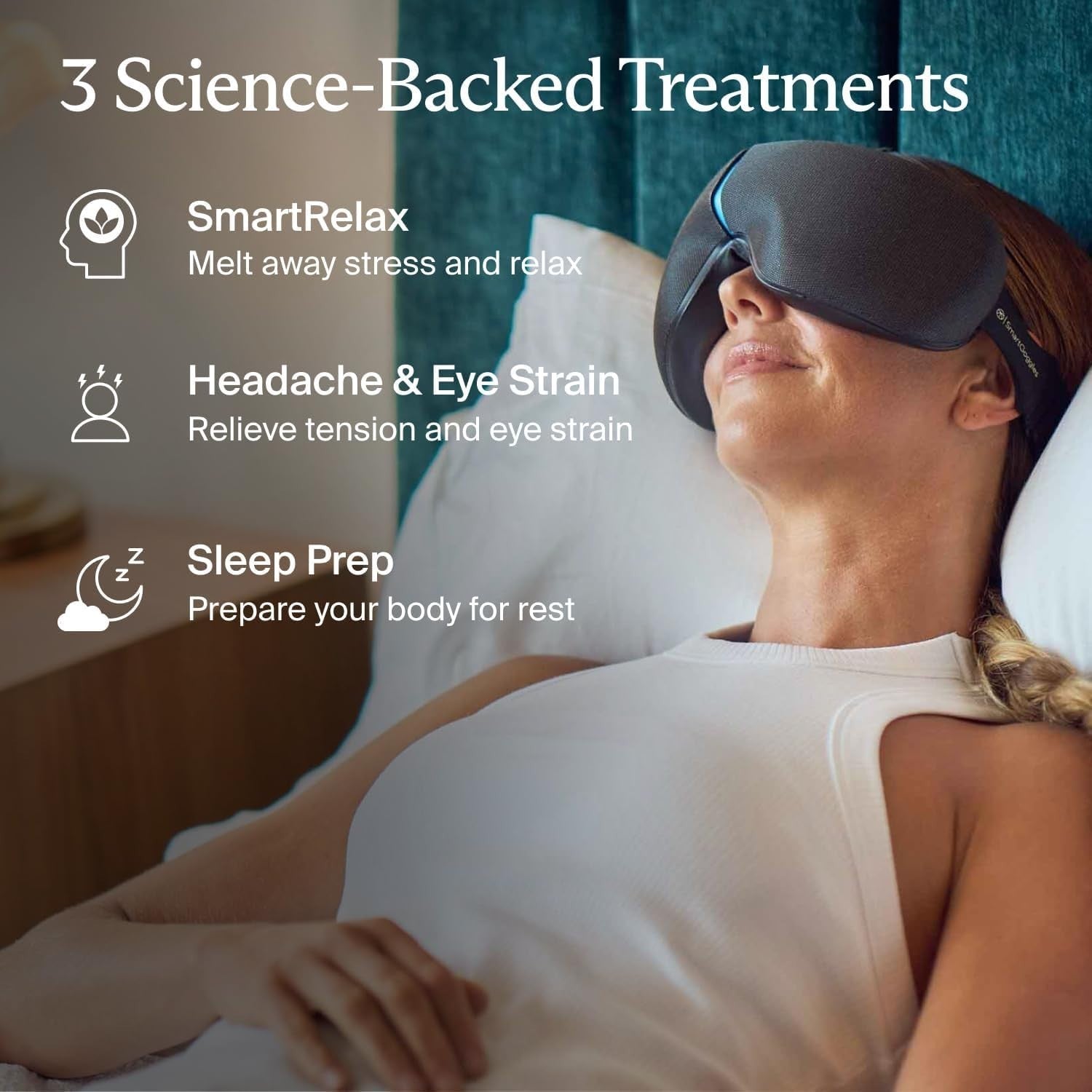 Smart Heated Eye Mask Temple Massage Blackout Sleep Aid Headache Relief