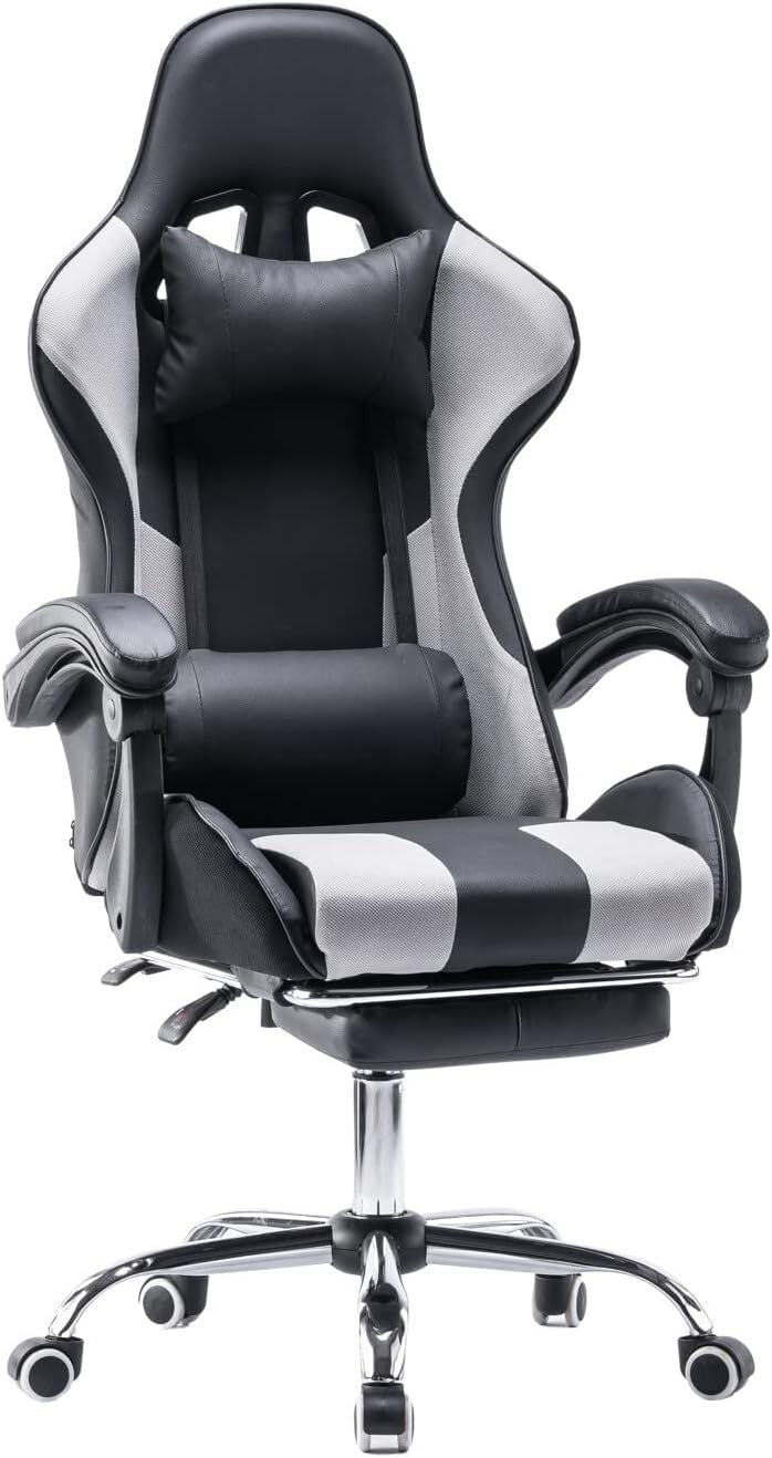 Ergonomic Gaming Chair Reclining Swivel Office Chair w/ Footrest Grey