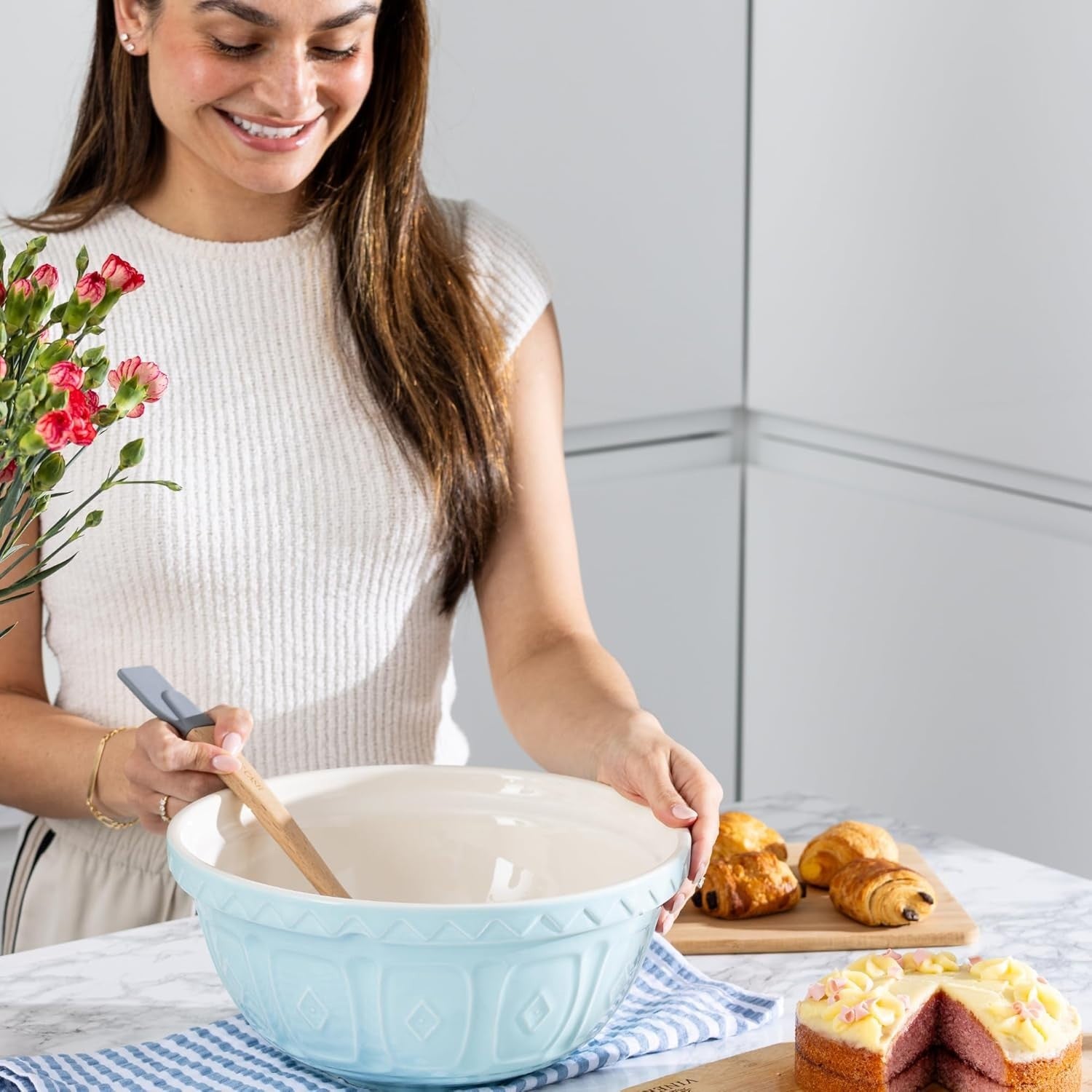 4L Earthenware Mixing Bowl 29cm Lightweight Baking Bowl With Lid