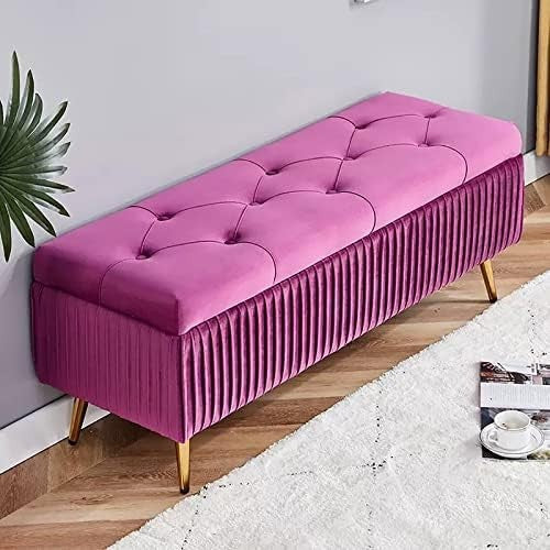 Purple Velvet Storage Ottoman Bench with Gold Legs – Bedroom & Living Room