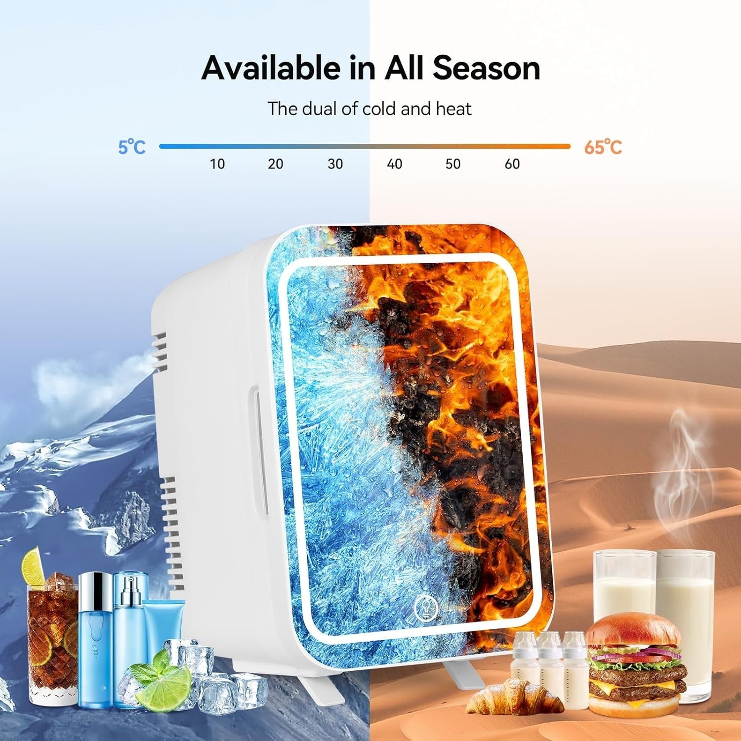 Portable Mini Skincare Fridge 4L LED Mirror AC/DC Bedroom Car