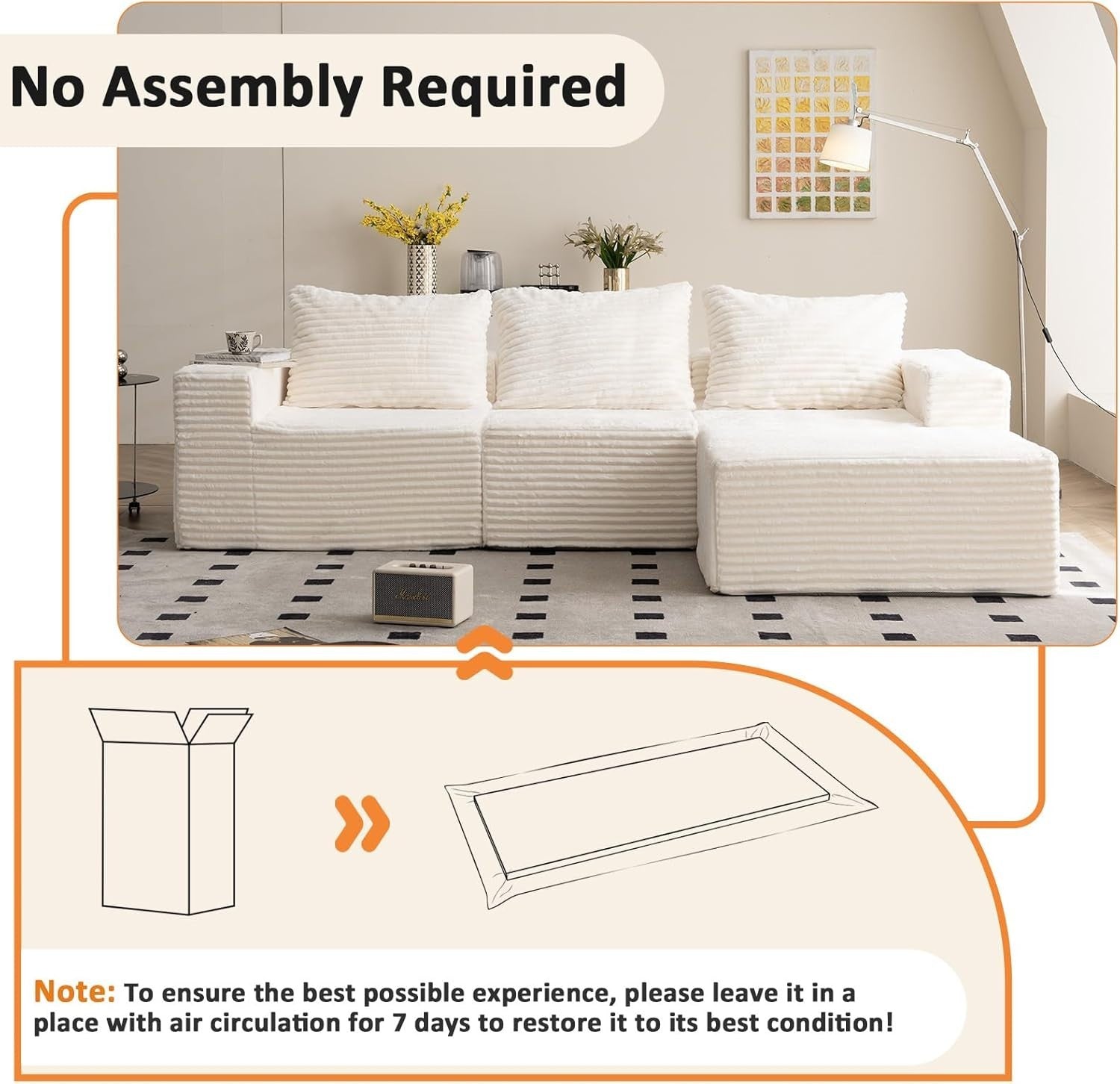 Oversized 3-4 Seater Modular L-Shaped Sofa Beige Memory Foam No Assembly