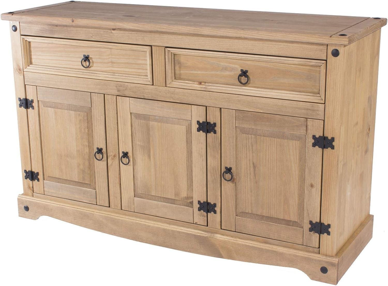 Solid Pine Large Sideboard 3 Door 2 Drawer Storage Cabinet Natural