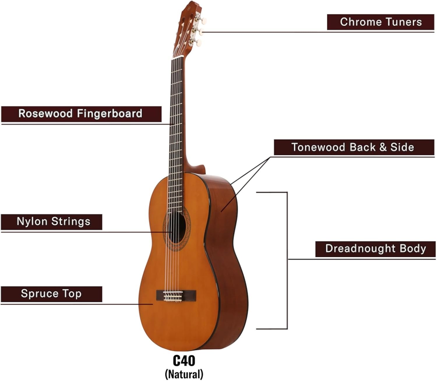 Full Size 4/4 Classical Guitar 65cm Nylon Strings Natural Wood