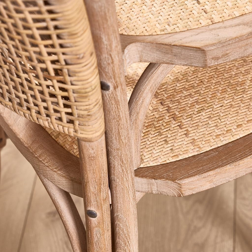 Solid Wood Dining Chairs Set of 2 Rattan Back Rustic Kitchen Table Seating