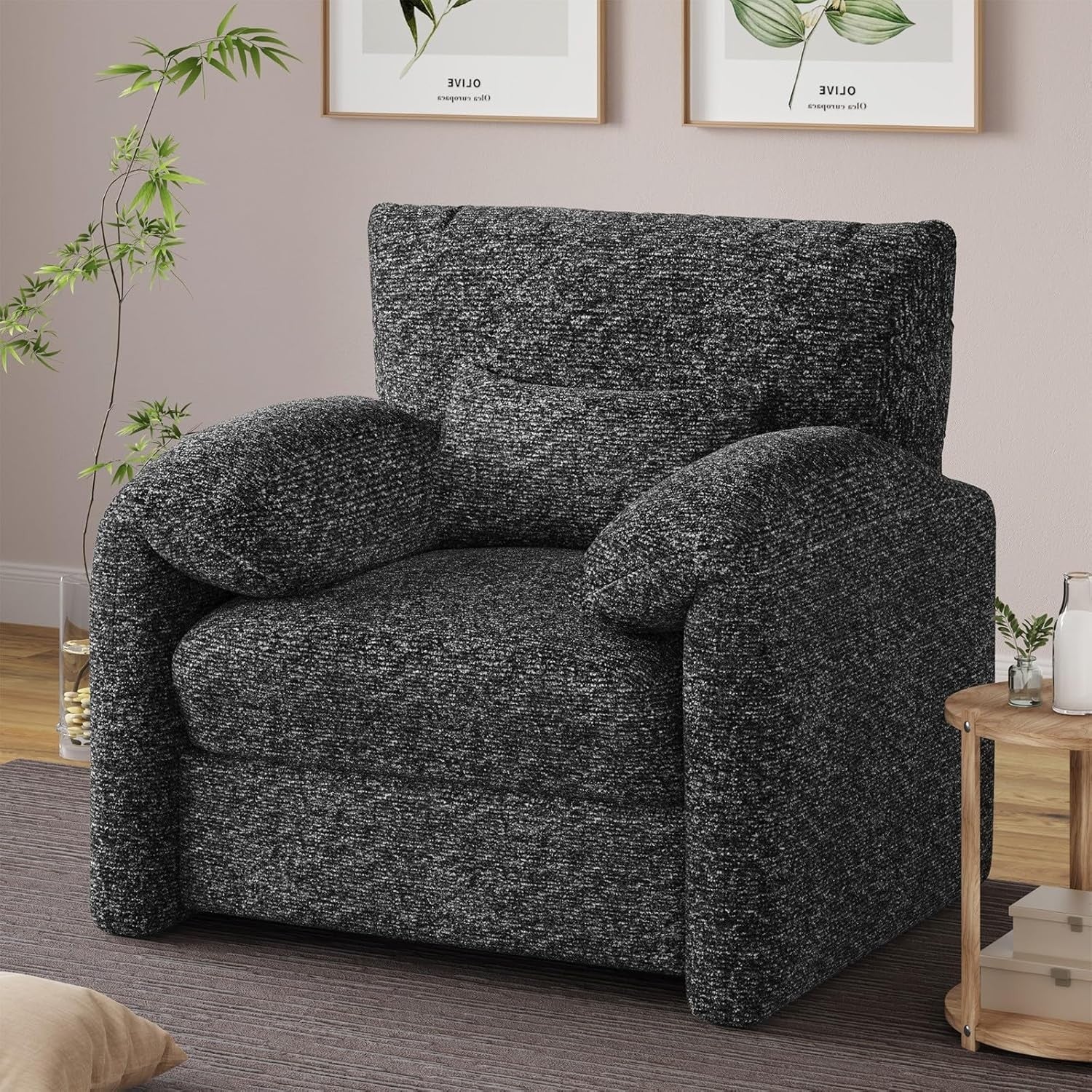 Oversized Tub Chair Velvet Padded Armchair Spacious Seat for Living Room