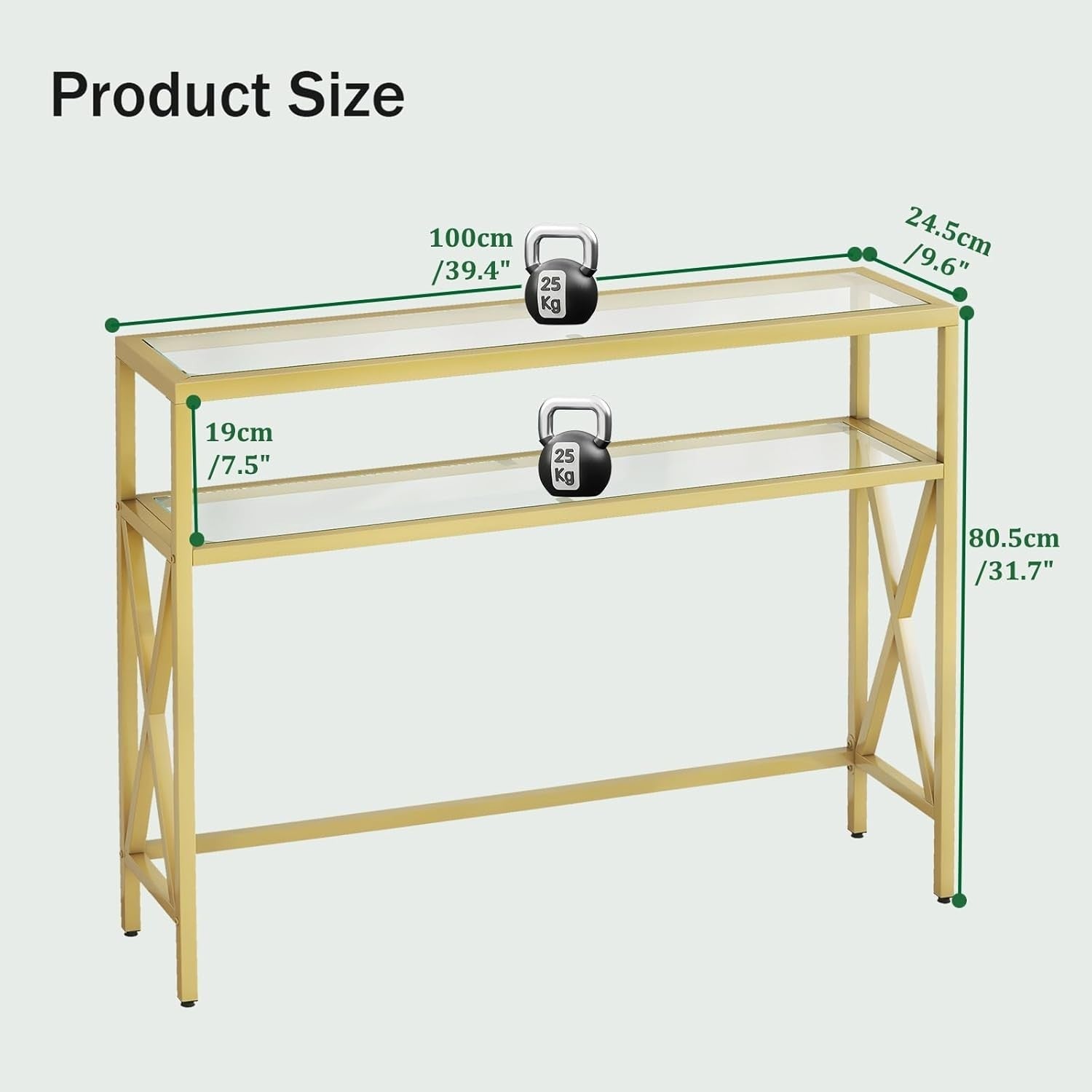 Tempered Glass Console Table with Adjustable Feet & Metal Frame, Gold