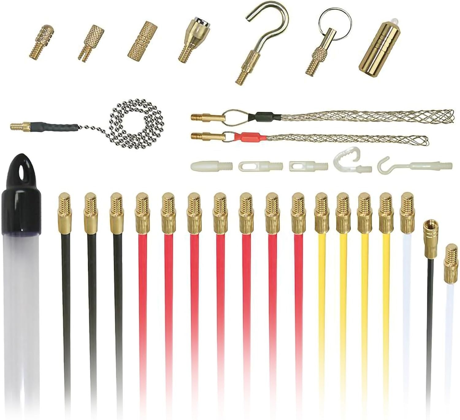 16M Cable Access Rod Kit 17pc Electrical Fish Tape Rods Attachments Tools Set